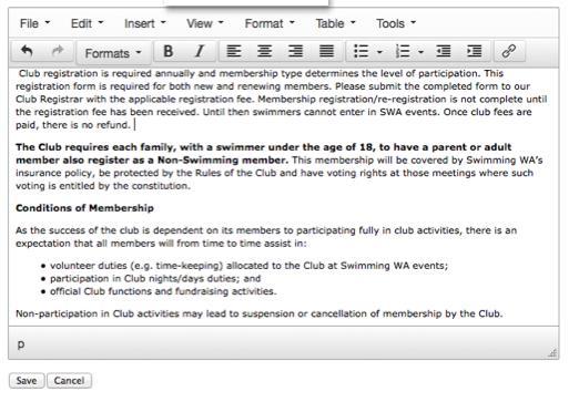 3. Check Terms and Conditions Return to the Setup tab on the membership fees page. At the bottom of the page there are links for Editing the Clubs Terms and Conditions.