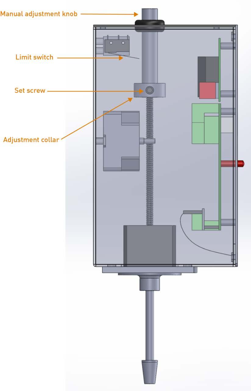 Adjustment cylinder Figure 4 - Location of Manual Adjustment Cylinder, Set Screw, and Adjustment Collar Flow Alarm The eflo meter incorporates a High Flow Alarm and Low Flow Alarm.