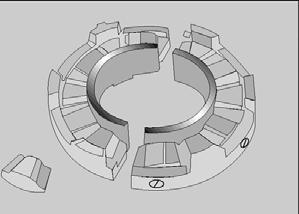 FIGURE 7.5 Tilting-pad thrust bearing with multiple segmented pads mounted on pivots. (From Hamrock, B.J. (1994), Fundamentals of Fluid Film Lubrication, McGraw-Hill, New York. With permission.