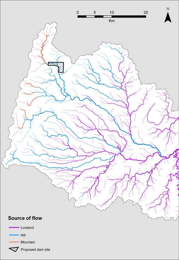 Figure 1: The upper Tukituki Catchment showing source of flow classes from the River Environment