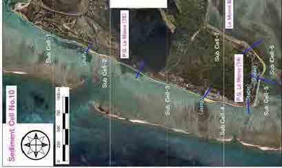 Source: JICA Expert Team modified based on the material from MHL Figure 9.3.1 Study Area and Results of Shoreline Change at Le Morne The erosion was caused at sub cells No. 1 at the north and No.