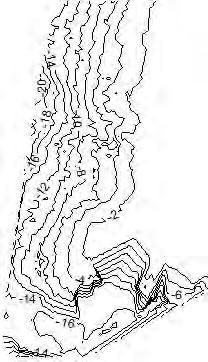 The bottom profile was surveyed by MOI and the bathymetric map is shown in Figure 1.2.3. In the lagoon the ground height is above -2m (MSL) and has no big changes.