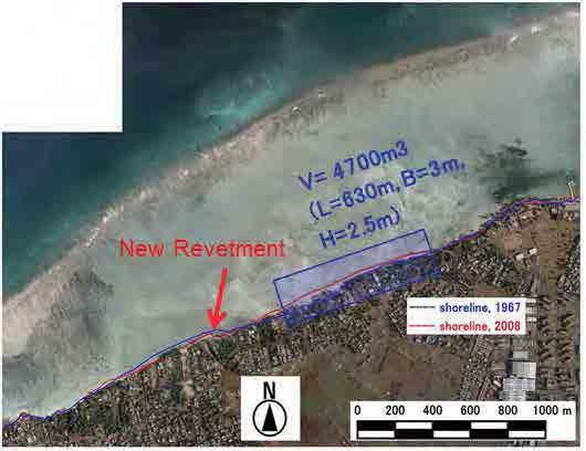 d. Measures at East Area In the east eroded area unlike the west area, the consecutive sandy beach continues at the east side which is located on the down-drift side.