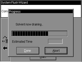 28 Select the Start button. A Solvent now draining progress dialog box is displayed, with the estimated time to completion (in seconds) shown below the progress bar.