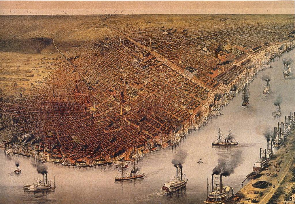 In 1875 7,000 tons of goods were shipped between St Louis and Europe, via the Mississippi River through New Orleans.