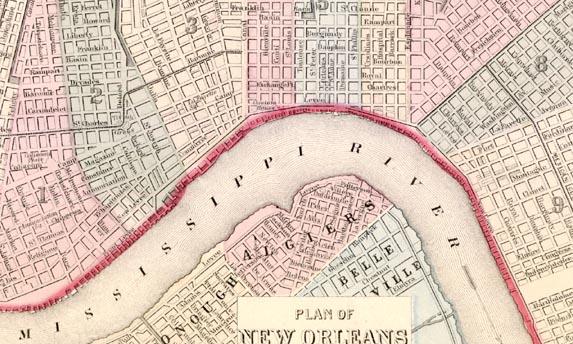 Raising levees 1845 map of New Orleans