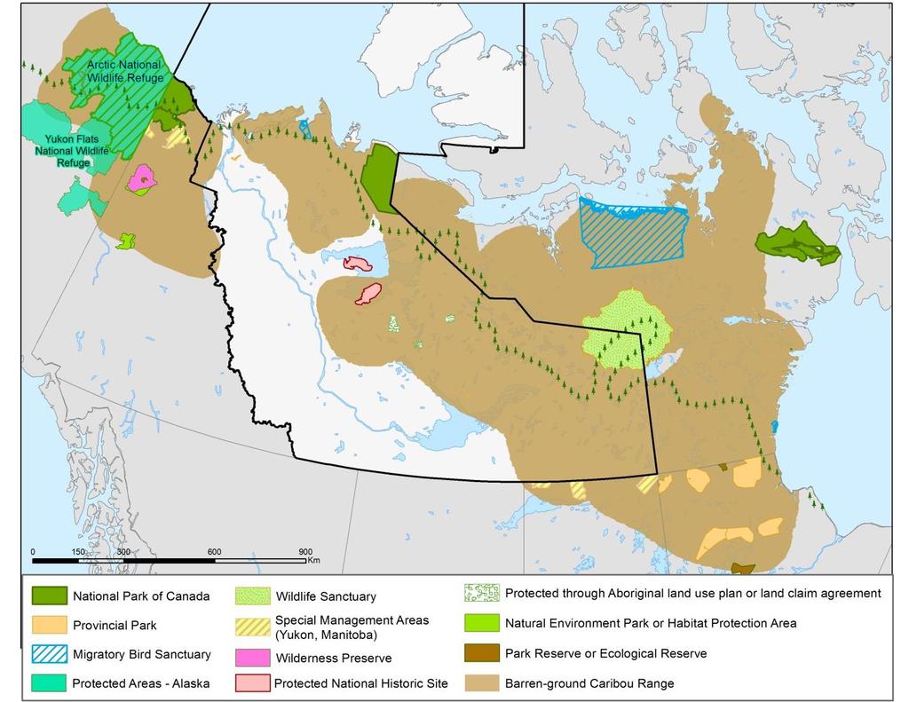 Status of Porcupine Caribou and Barren-ground Caribou in the NWT Scientific Figure 35. Areas providing permanent habitat protection within the range of barren-ground caribou.
