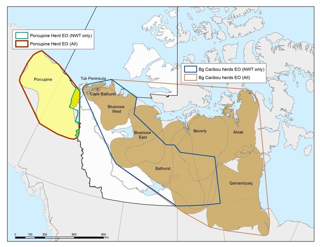 Status of Porcupine Caribou and Barren-ground Caribou in the NWT Scientific EXTENT OF OCCURRENCE As noted in NWT Distribution (p.