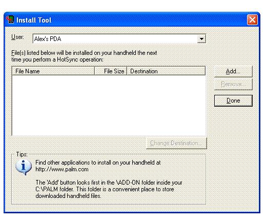 Palm Install Tool Completing the installation process To complete the installation process, you must perform a HotSync operation with your Palm device.