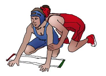defensive wrestler does not have the heels of both hands in front of line.