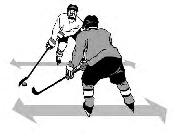 Your pad should be slightly under your partner s shoulder pad and your head should be at the side of the partner s shoulder. Keep the stick in two hands and on the ice to give you solid support.