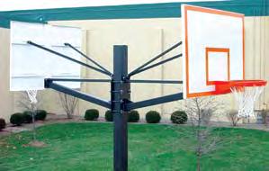 EnduraCoat technology where post, extension arm, and braces are galvanized first, then powder coated black for longer life Steel board systems include fixed Endurance rim Glass and acrylic board