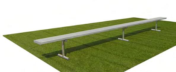 Benches Heavy-duty Aluminum Benches provide affordable, low-maintenance seating for players and fans Seats and backs are comprised of 10 wide anodized aluminum planks Frames are