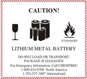 See the current edition of the IATA Dangerous Good Regulations for complete information on packaging, labeling, and shipping document requirements. WARNING! Do not ship assembled battery pack.