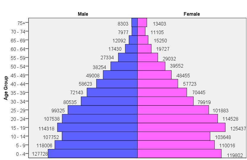 Figure 1.3.3. Population distribution by age and sex, EAF-MCCR, 2007. II METHODS 2.1. Data Collection Overview Although cancer is a notifiable disease, passive collection of cancer data from physicians and hospitals was unsuccessful.