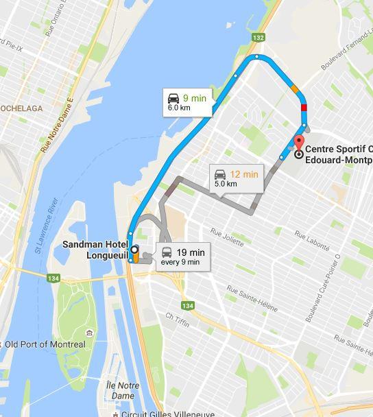 ACCOMMODATION: The Sandman hotel is right next to the Longueuil Metro Station and 5 km (9 min.) car drive from the Championships Venue.