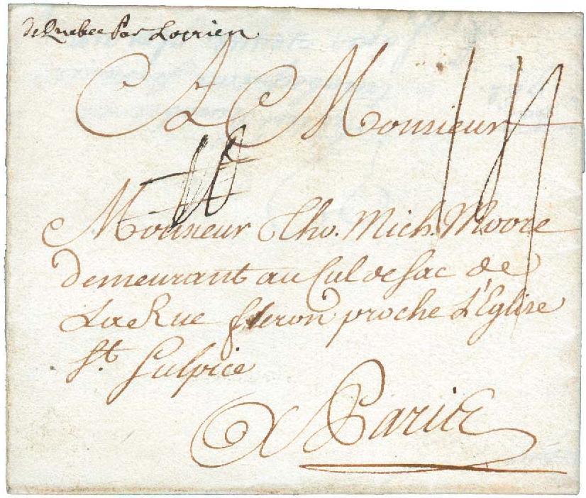 CANADA to UNITED STATES and FRANCE 1761 and 1762 1781 Quebec, Canada to Newport, Rhode Island, U.S.A. With no Postal markings.