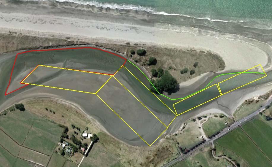 4.1.11 Waiotahi Estuary Beach description The sample extent for Waiotahi Estuary covered the area that started at the western end of a sand bank in the river (Figure 14) and extended to the mouth of