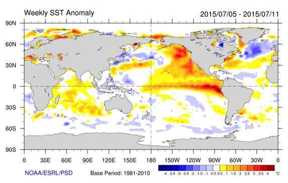 4 C in large regions of the North Pacific By July 2015, an el Niño