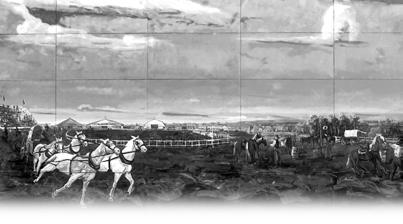EARLY CHUCKWAGON RACE Artist: Rocky Barstad Installed: 1998 Location: BMO Centre (west side) Type of art: Mural This mural