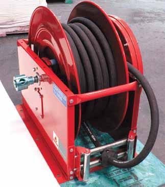 MEDIUM PRESSURE SPRING REWIND HOSE REELS All metal construction Engineered and designed for large diameter hose and heavy duty applications Non-corrosive stainless steel pawl spring Long lasting