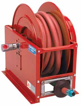 hose capacity with 1,500psi working pressure 30m x 19mm ID hose capacity with 1,500psi working pressure LOW PRESSURE SPRING REWIND HOSE REELS All metal construction Engineered and designed for large