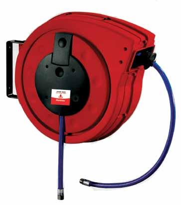AWS812 PREMIUM QUALITY AIR & WATER HOSE REEL Features moulded steel and electrostatically painted covers, reinforced polyurethane hose and 4 way roller guide assembly Includes 12m of 8mmID delivery