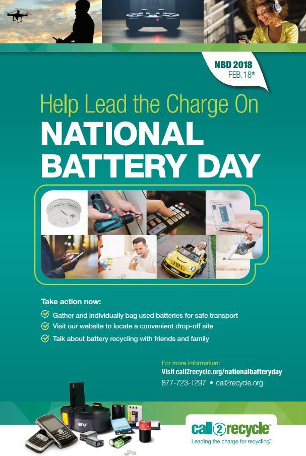FEBRUARY 18TH IS NATIONAL BATTERY DAY! BUILDING HAPPENINGS HELP LEAD THE CHARGE BY RECYCLING YOUR BATTERIES AT CONVENIENT @CALL2RECYCLE DROP-OFF LOCATIONS. Find locations here: http://bit.