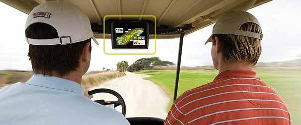 Each cart is outfitted with a mobile golf information system, made by GPS Industries.