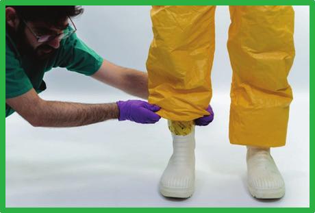 TECHNICAL DOCUMENT Safe use of PPE in the treatment of infectious diseases of high consequence Fold the excess length of the coverall leg downwards to cover the upper part of the