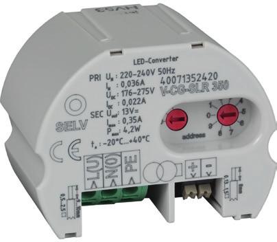 V-CG-SLR350 (see catalogues pages for driver data) 40071352420 IP66 rated box suitable for 2 x V-CG-SLUXXX 40071355090 V-CG-SLU490 Schematic drawing of driver and luminaire/s -Ve +Ve -Ve +Ve -Ve +Ve