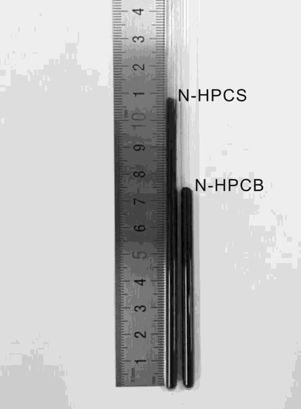Figure S12. Photo: 100 mg of N-HPCS and N-HPCS samples tapped in quartz tubes.