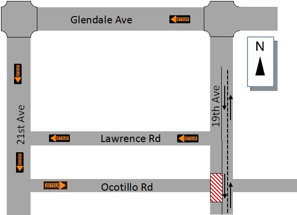 Outreach Coordinator Jessica Blazina(602)510-5491 19th Ave & Ocotillo - West Side Closure Roadway Widening Traffic Restrictions: April 3, 2014 to April 25,2014; 24 hours No right turns from 19th Ave