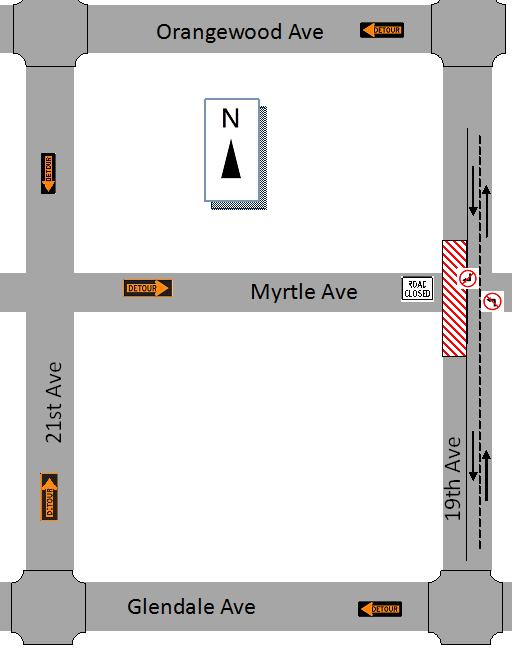Outreach Coordinators Jessica Blazina (602) 510-5491 Myrtle Ave Closed at 19th Ave Waterline Removals Traffic Restrictions: April 28th to May 2nd (24 hr) No left turn from 19th Ave northbound No