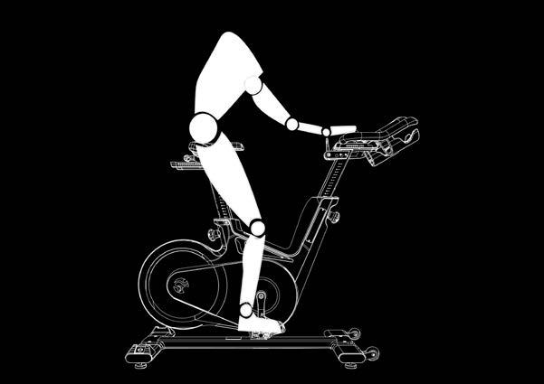 ADJUSTING THE SEAT HEIGHT: Sit on the saddle and ensure that your hip is not tilted to one side when the pedal has assumed the position as shown in the picture.