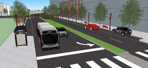 Figure 25: Spout Run Parkway (2) 2 3 2 1 1. Curb extensions provide added space for bus shelters 2.
