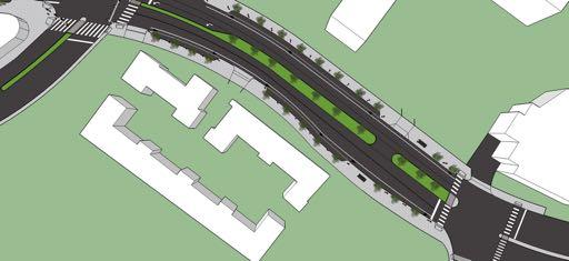 Figure 26: Lee Highway East 1 3 2 4 1. Bicycle lanes continued through intersection at North Highland Street 2. Breaks in the median allow driveway access 3.