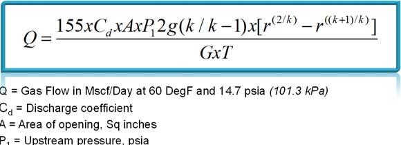 08 kpa) kpa) kpa) kpa) kpa) kpa) kpa) kpa) kpa) Thornhill-Craver Equation can be used to calculate the gas passage through a square-edged orifice: Q (2/ ) (( 1)/ ) 155 12 ( / 1) [ k k xc k d xaxp g k