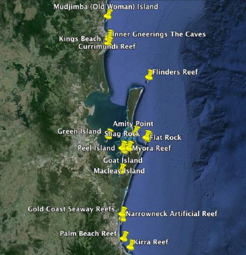 1.1 Monitoring Sites 1.3 Monitoring Sites RCA monitoring sites ranged from Mudjimba Island on the Sunshine Coast to Kirra Reef on the Gold Coast (See Figure 4 for map locations).