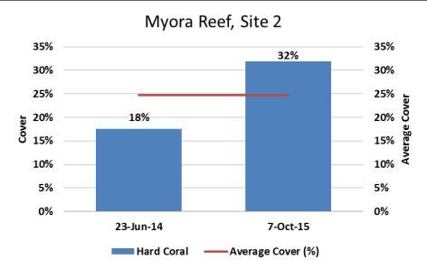 Sand (16%), rock (21%) and rubble (15%) accounted for most of the non-living reef substrate.