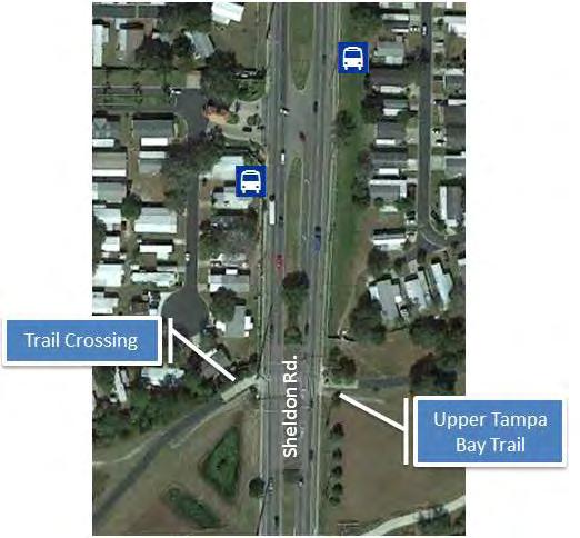 SCENARIO 1 ROUTE 39/UPPER TAMPA BAY TRAIL AT SHELDON ROAD The Upper Tampa Bay Trail connects to Route 39 with an at-grade, signalized crossing at Sheldon Road (see Figure 28).