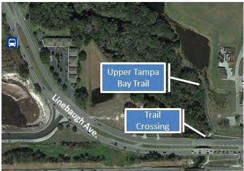 SCENARIO 2 TOWN N COUNTRY FLEX ROUTE/ UPPER TAMPA BAY TRAIL AT LINEBAUGH AVENUE The Upper Tampa Bay Trail intersects the Town n Country Flex route with a below-grade crossing approximately 3,000 feet
