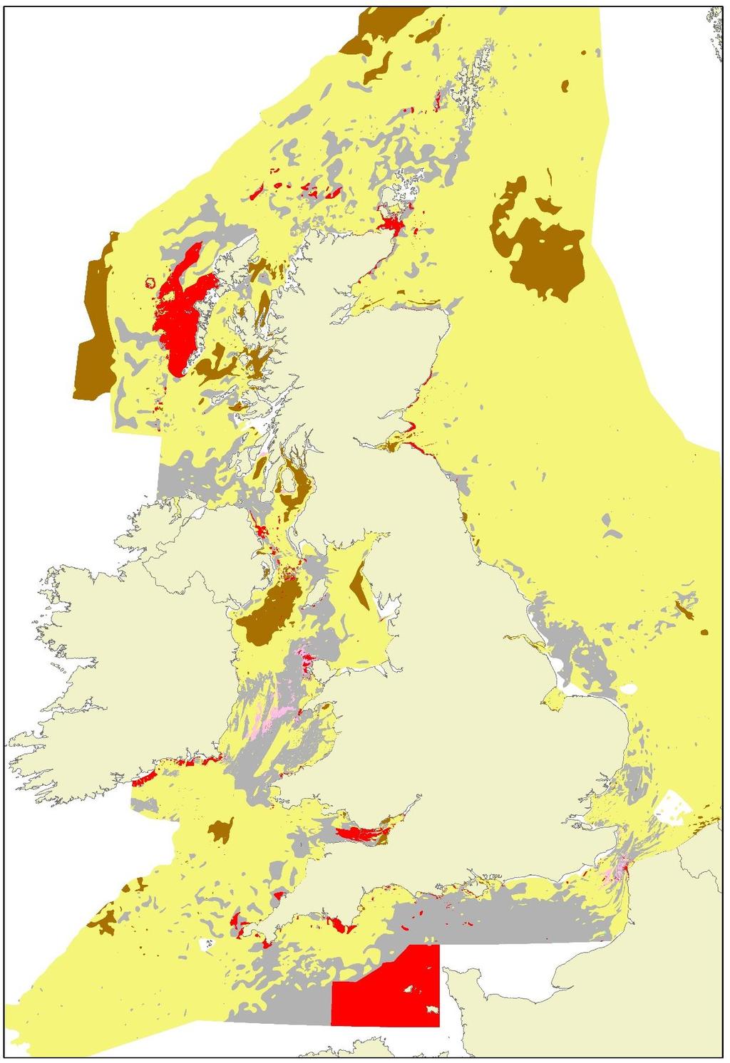 Figure 20: Map of seabed sediment types across the UK EEZ and around the Isle of Man and eastern Ireland.