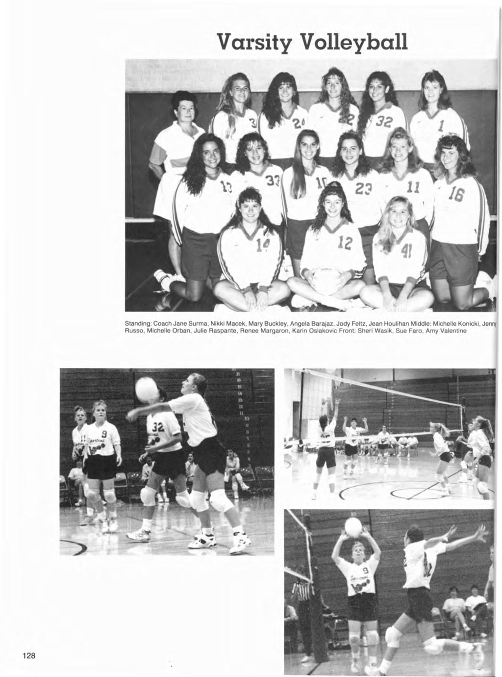 Varsity Volleyball Standing: Coach Jane Surma, Nikki Macek, Mary Buckley, Angela Barajaz, Jody Feltz, Jean Houlihan Middle: Michelle
