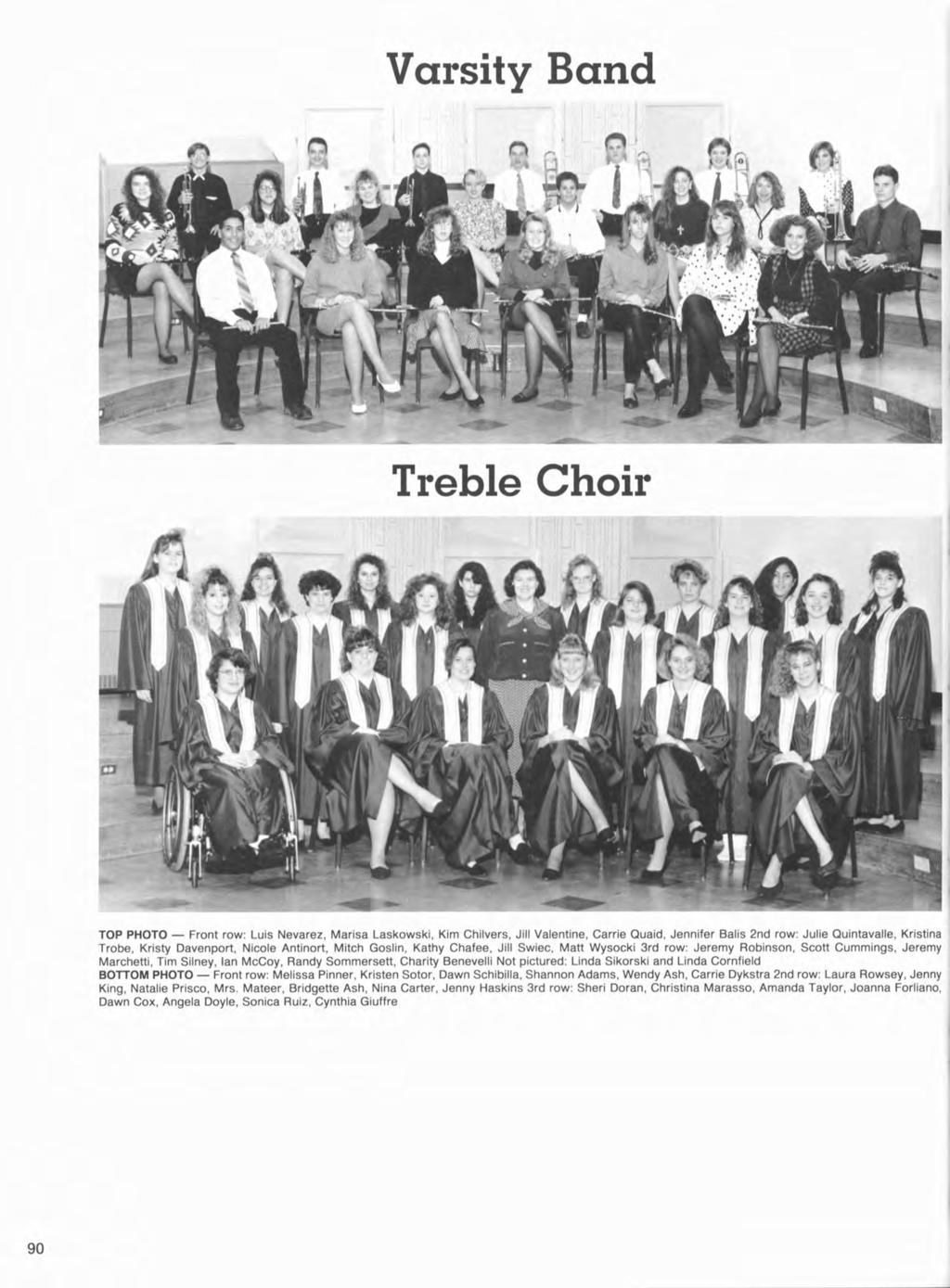 Varsity Band Treble Choir TOP PHOTO - Front row: Luis Nevarez, Marisa Laskowski, Kim Chilvers, Jill Valentine, Carrie Quaid, Jennifer Balis 2nd row: Julie Quintavalle, Kristina Trobe, Kristy