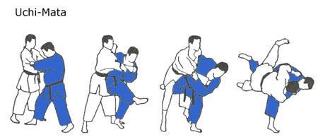 Uchi Mata When lifting the right leg at the end of the throw, the leg can be straight or can curl around the opponent s thigh. 1. Begin in Right Natural Stance 2.