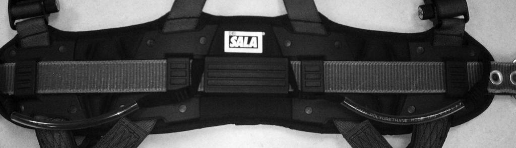 Pull the hip belt () completely out of the harness to free the worn/damaged Lumbar Protector () and tool loops