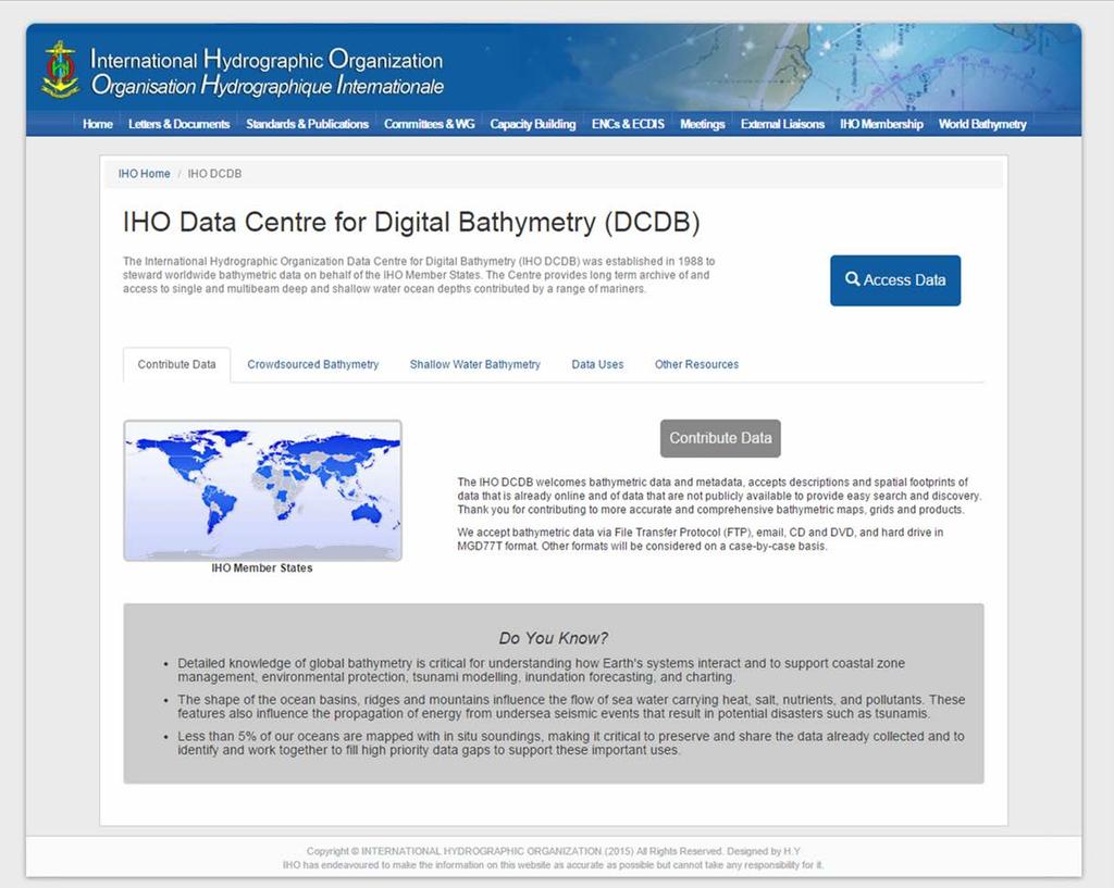 IHO Data Center for Digital Bathymetry The IHO DCDB is the recognized IHO repository for all deep ocean bathymetric data (greater than 100 m) collected by