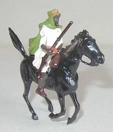 Two figures from Britains Set 164: Arabs on Horses. The figures catches the vigour of a mounted attack, and perhaps one would rather be on the side of the mounted men, than with their opponents.