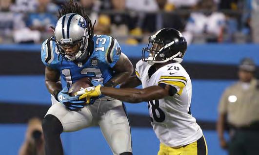 STRONG DEBUT FOR BENJAMIN In his first NFL game, in Week One at Tampa Bay (9/7/14), first-round draft choice wide receiver Kelvin Benjamin made six catches for 92 yards and a touchdown.
